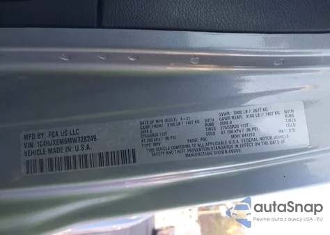 2021 Jeep Wrangler Unlimited High Altitude 4X4 z USA, uszkodzony, nr VIN 1C4HJXEM6MW728249